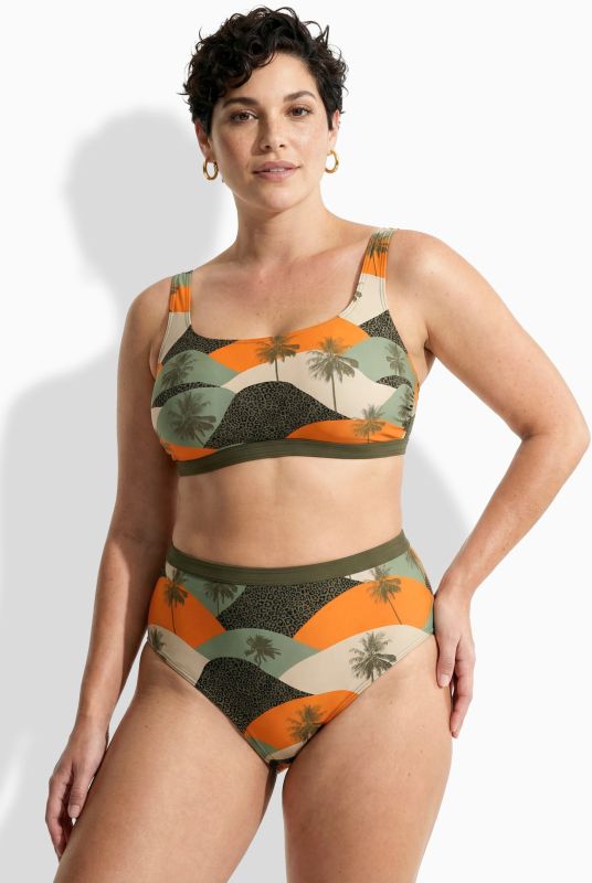 Бански от 2 части с абстрактен пейзаж на палми