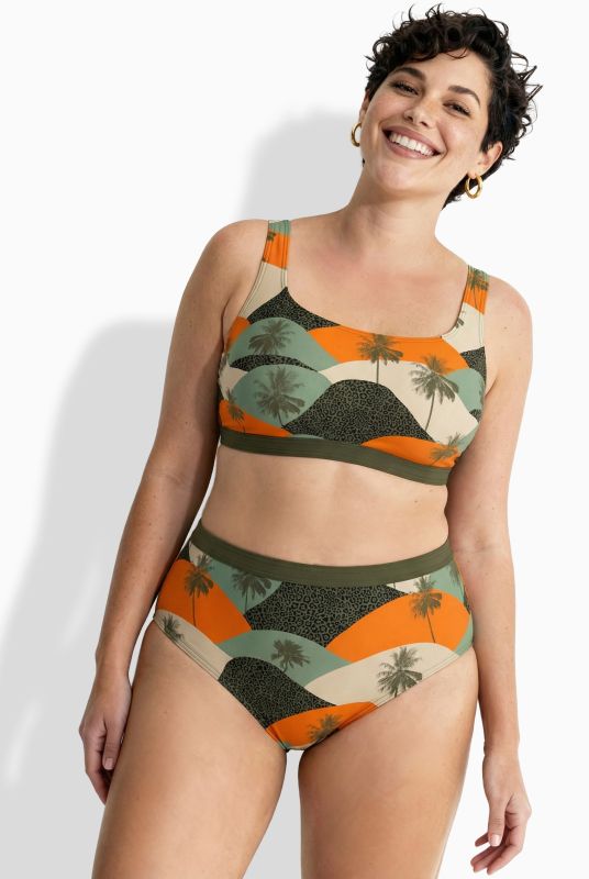 Бански от 2 части с абстрактен пейзаж на палми