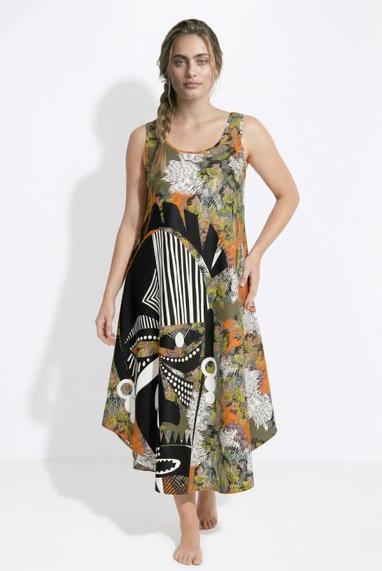 Mask Motif Abstract Print Dress