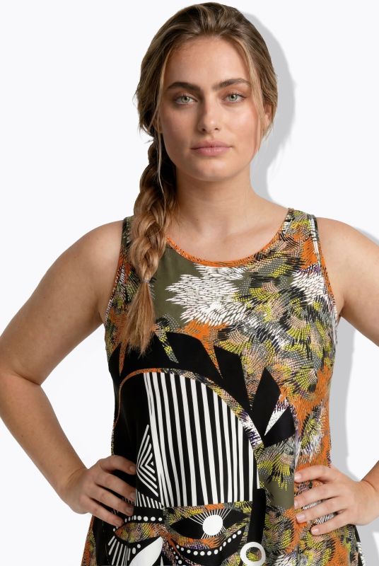 Mask Motif Abstract Print Dress