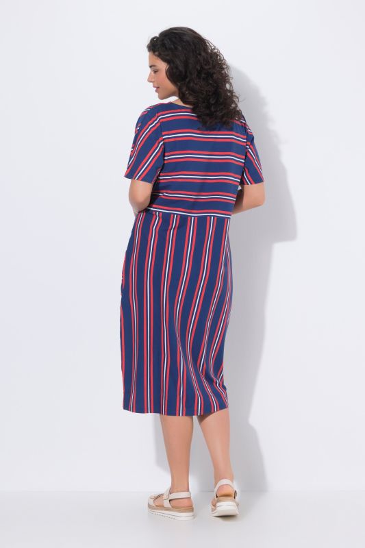 Mixed Stripe Short Sleeve Jersey Midi Dress