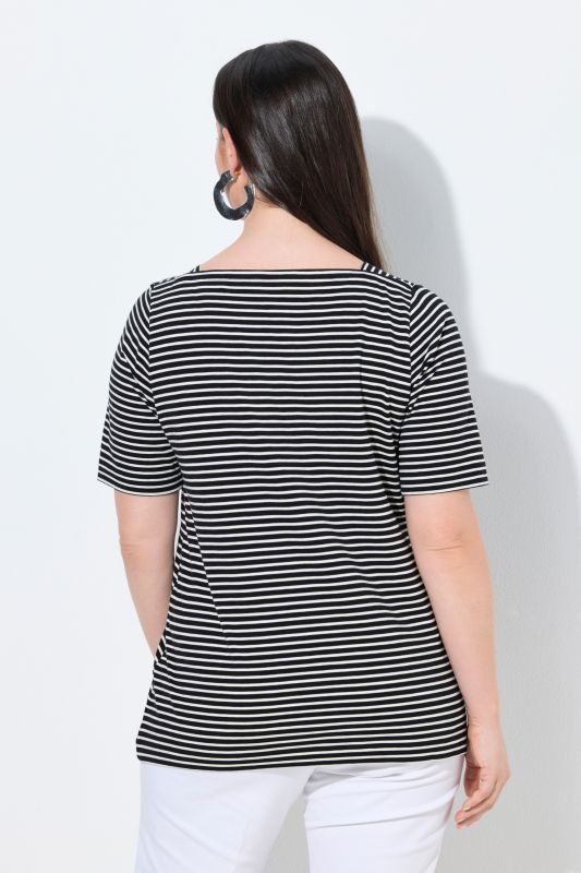 Striped Pima Cotton Boat Neck Tee