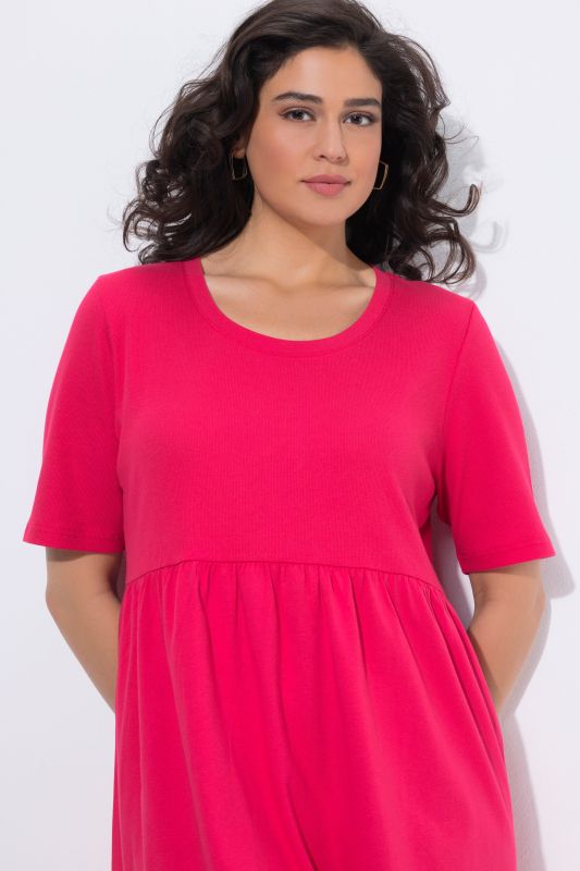 Ribbed Bodice Short Sleeve Jersey Dress