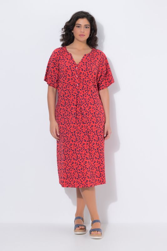 Strawberry Print Short Sleeve Split Neck Dress