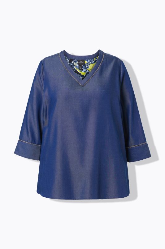 Блуза от лиосел с дънкова визия