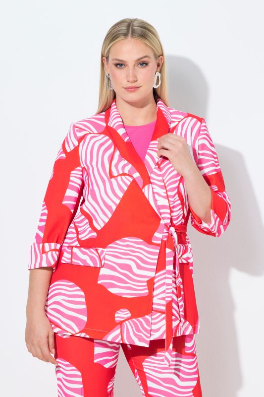 Striped Geometric Print Wrap Look Blazer