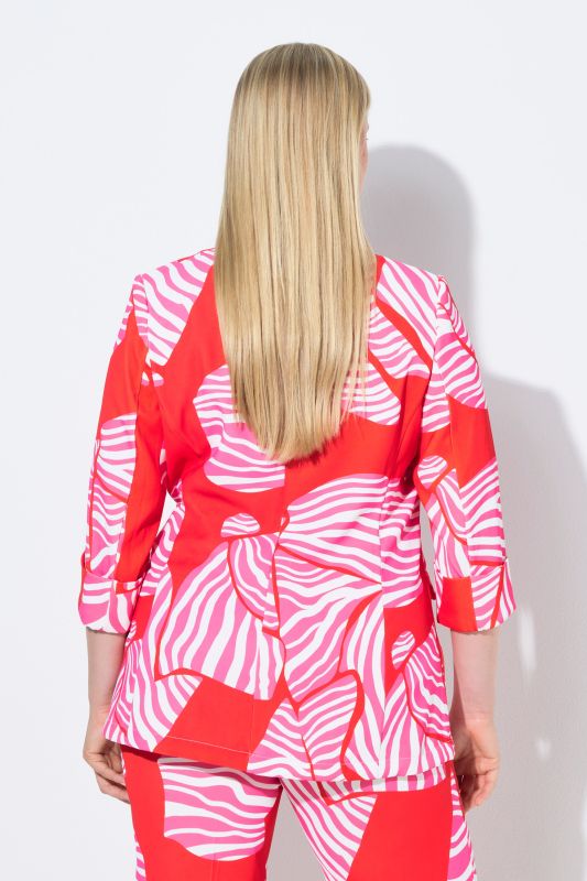 Striped Geometric Print Wrap Look Blazer