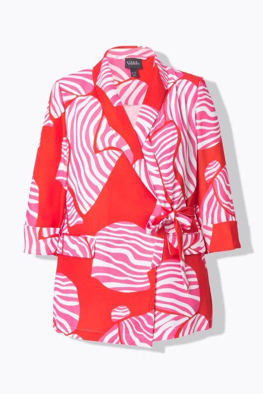 Striped Geometric Print Wrap Look Blazer