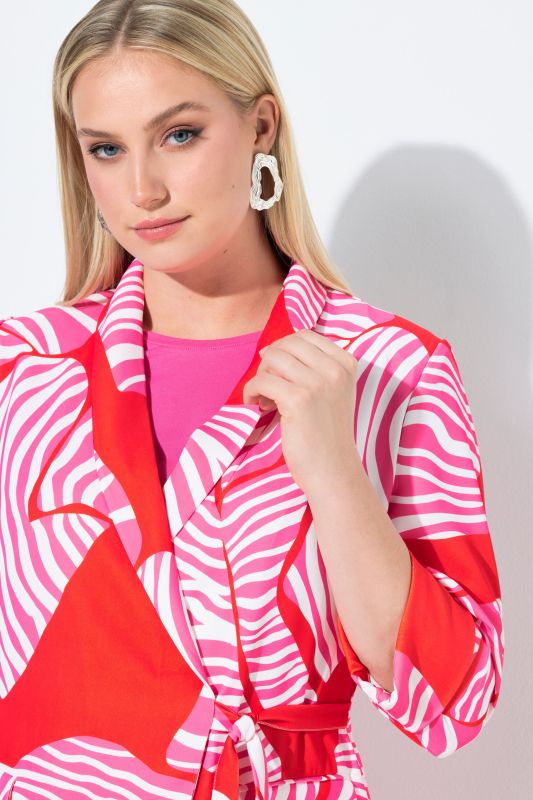 Striped Geometric Print Wrap Look Blazer