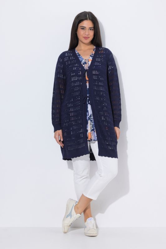 Long Openwork Knit Cardigan