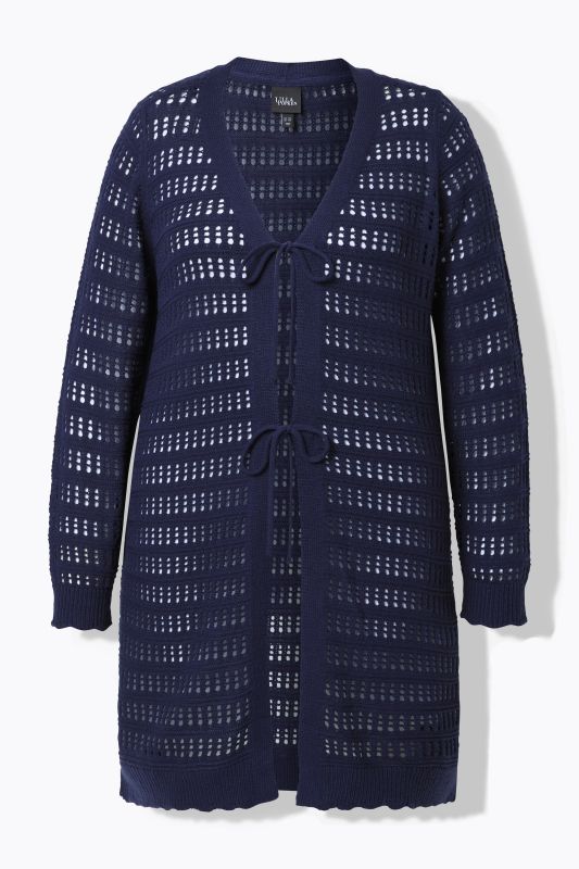 Long Openwork Knit Cardigan