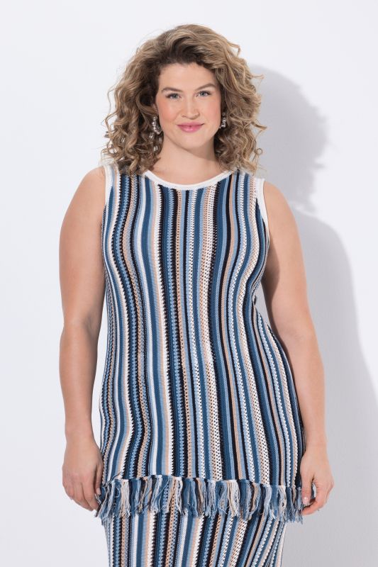 Eco Cotton Striped Openwork Knit Tank