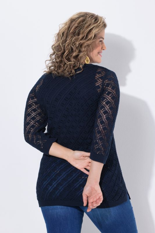 Eco Cotton Openwork Lattice Knit Sweater
