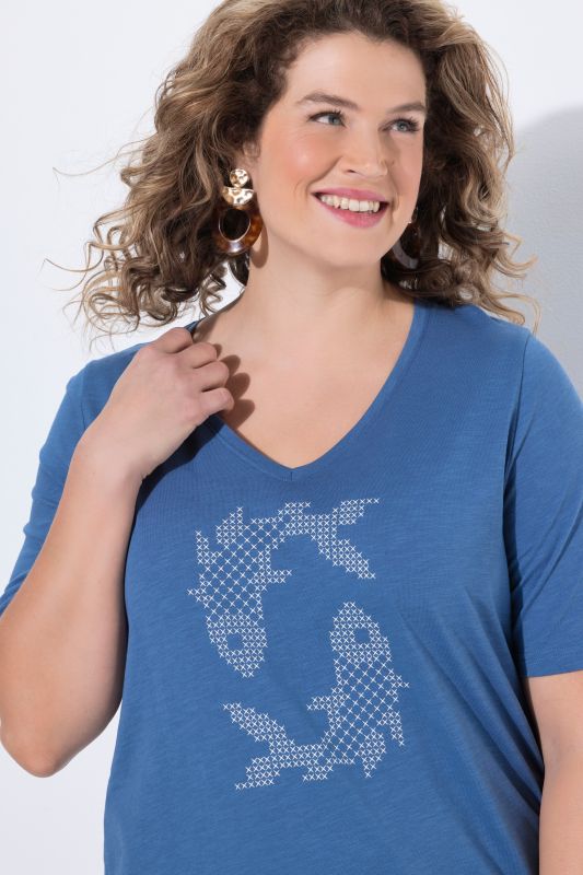 Eco Cotton Fish Cross Stitch Knit Tunic