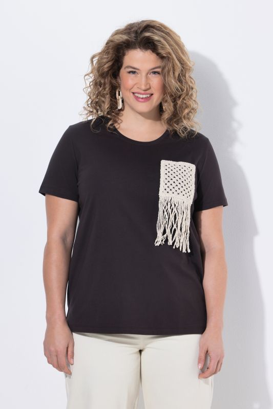 Тениска памучна с плетен джоб