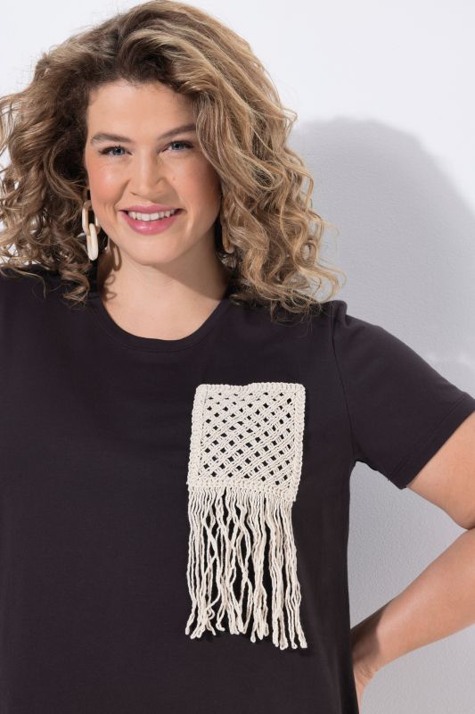 Тениска памучна с плетен джоб