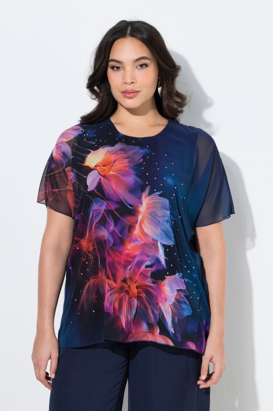 Midnight Blossom Layered Chiffon Blouse