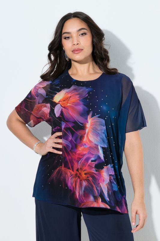 Midnight Blossom Layered Chiffon Blouse