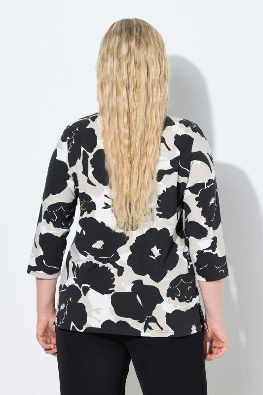 Monochrome Floral 3/4 Sleeve Tee