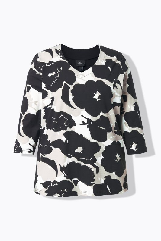 Monochrome Floral 3/4 Sleeve Tee