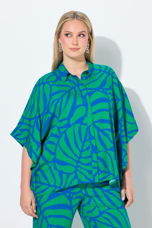 Monstera Print Poncho Blouse