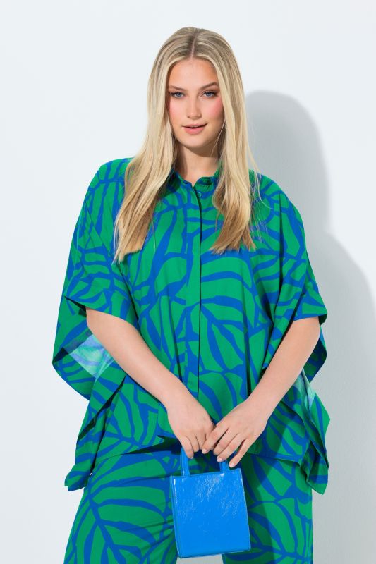 Monstera Print Poncho Blouse
