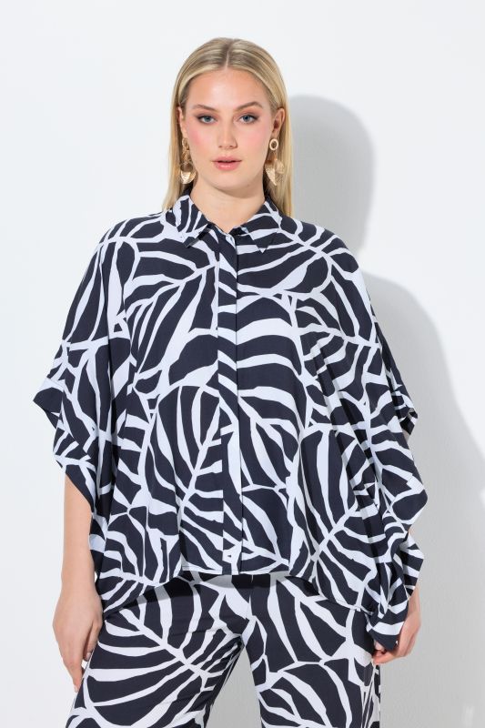 Monstera Print Poncho Blouse