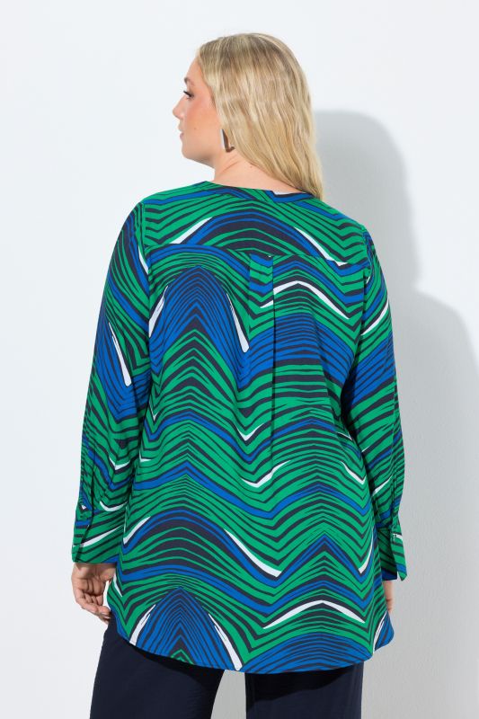 Zigzag Print Long Sleeve Tunic Blouse