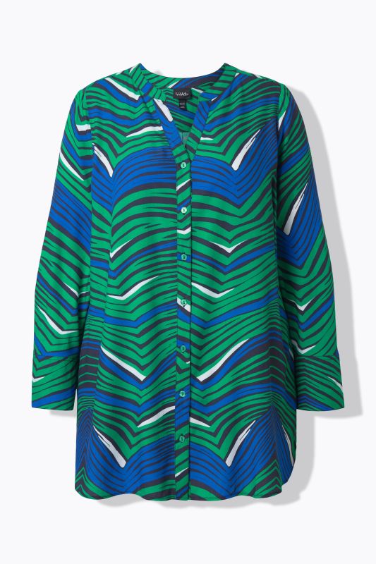 Zigzag Print Long Sleeve Tunic Blouse