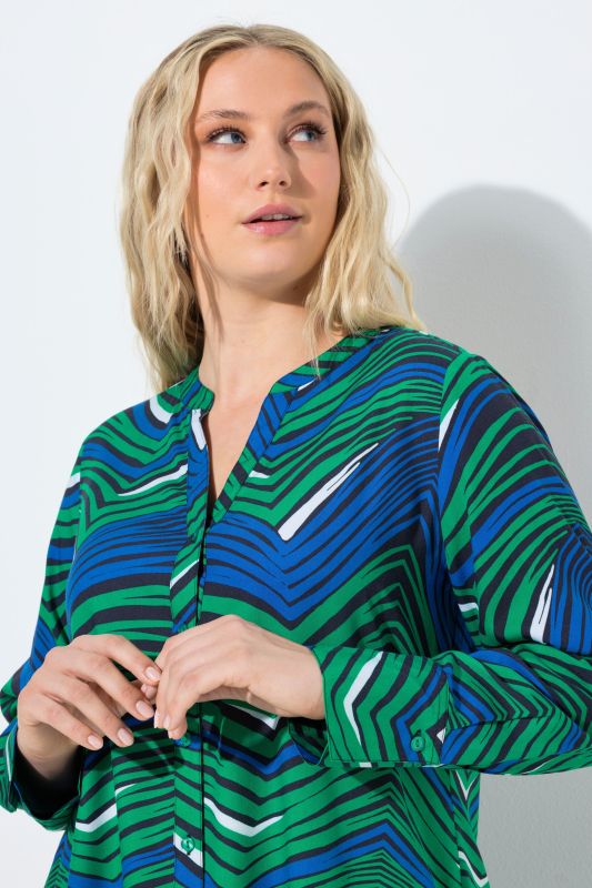 Zigzag Print Long Sleeve Tunic Blouse