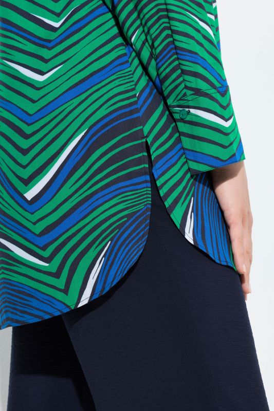 Zigzag Print Long Sleeve Tunic Blouse