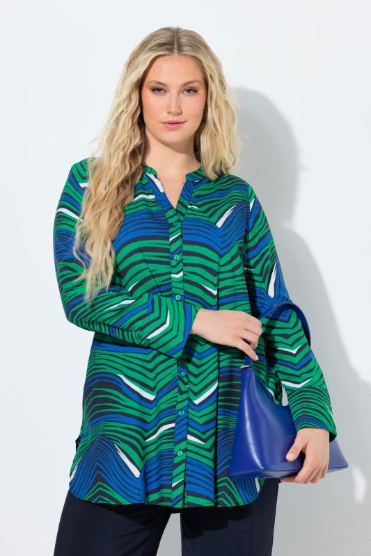 Zigzag Print Long Sleeve Tunic Blouse