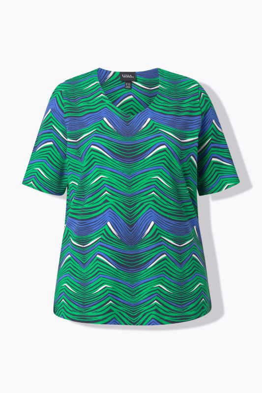 Zigzag Print Short Sleeve V-Neck Tee