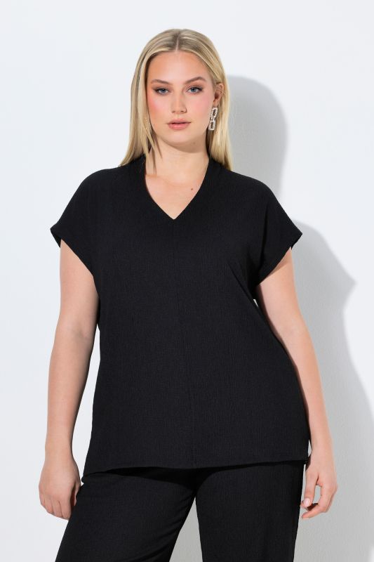 Collared Cap Sleeve V-Neck Tee