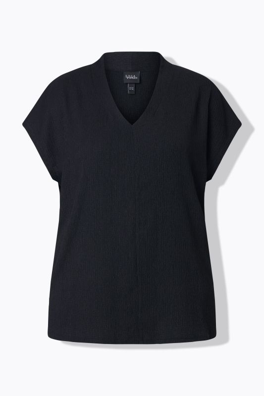 Collared Cap Sleeve V-Neck Tee