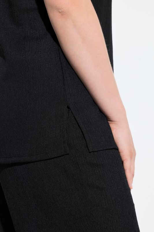 Collared Cap Sleeve V-Neck Tee