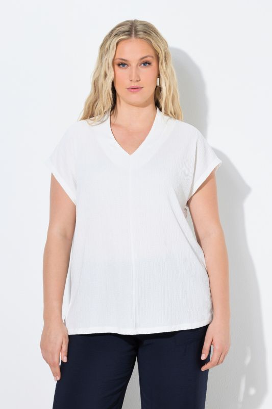 Collared Cap Sleeve V-Neck Tee