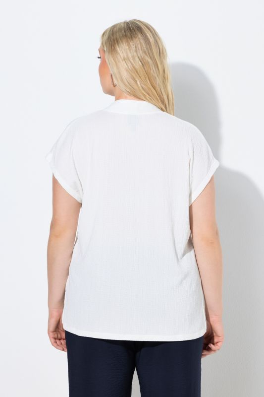 Collared Cap Sleeve V-Neck Tee