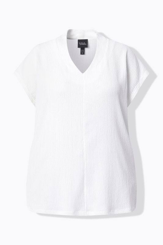 Collared Cap Sleeve V-Neck Tee