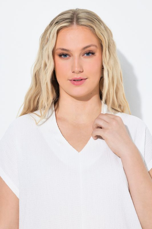 Collared Cap Sleeve V-Neck Tee