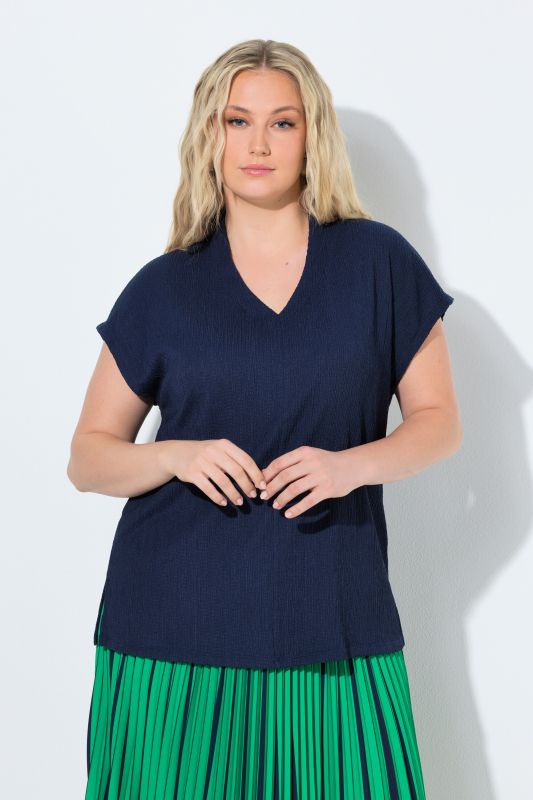 Collared Cap Sleeve V-Neck Tee