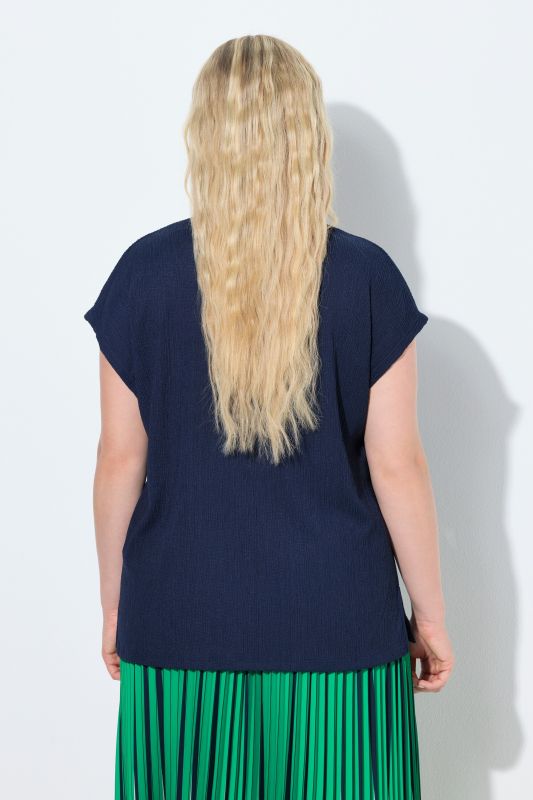 Collared Cap Sleeve V-Neck Tee