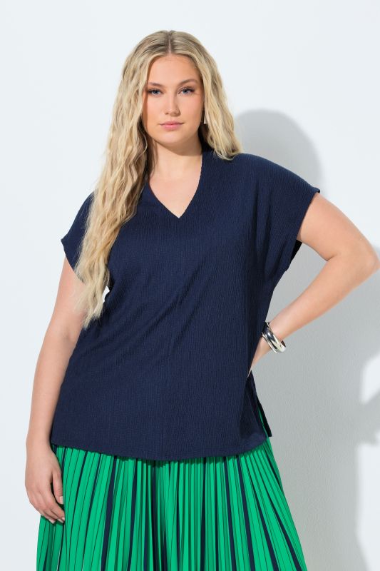 Collared Cap Sleeve V-Neck Tee