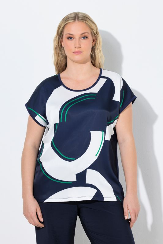 Curve Print Mixed Material Tee