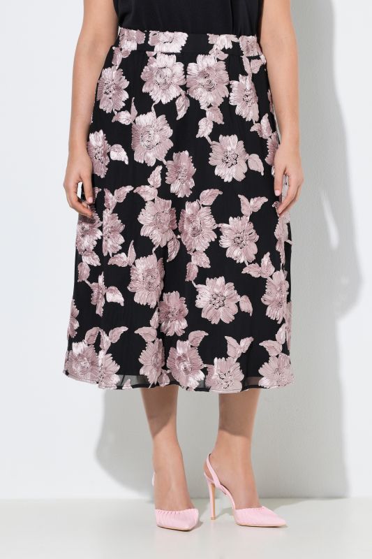 Shimmering Floral Applique Elastic Waist Skirt