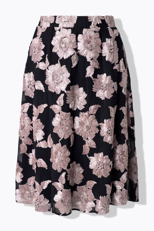 Shimmering Floral Applique Elastic Waist Skirt