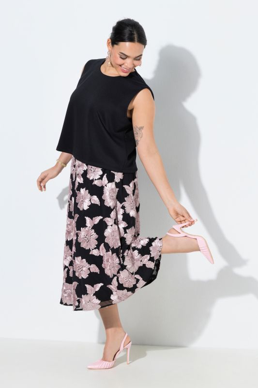 Shimmering Floral Applique Elastic Waist Skirt