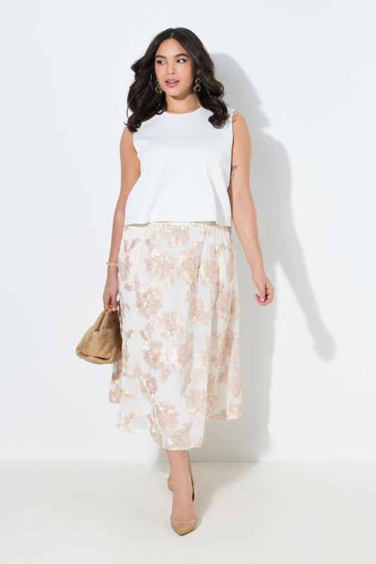 Shimmering Floral Applique Elastic Waist Skirt