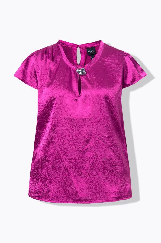 Crinkle Texture Crepe Satin Cap Sleeve Blouse