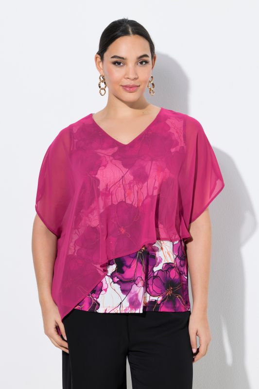Блуза с акварелен флорален принт с шифон
